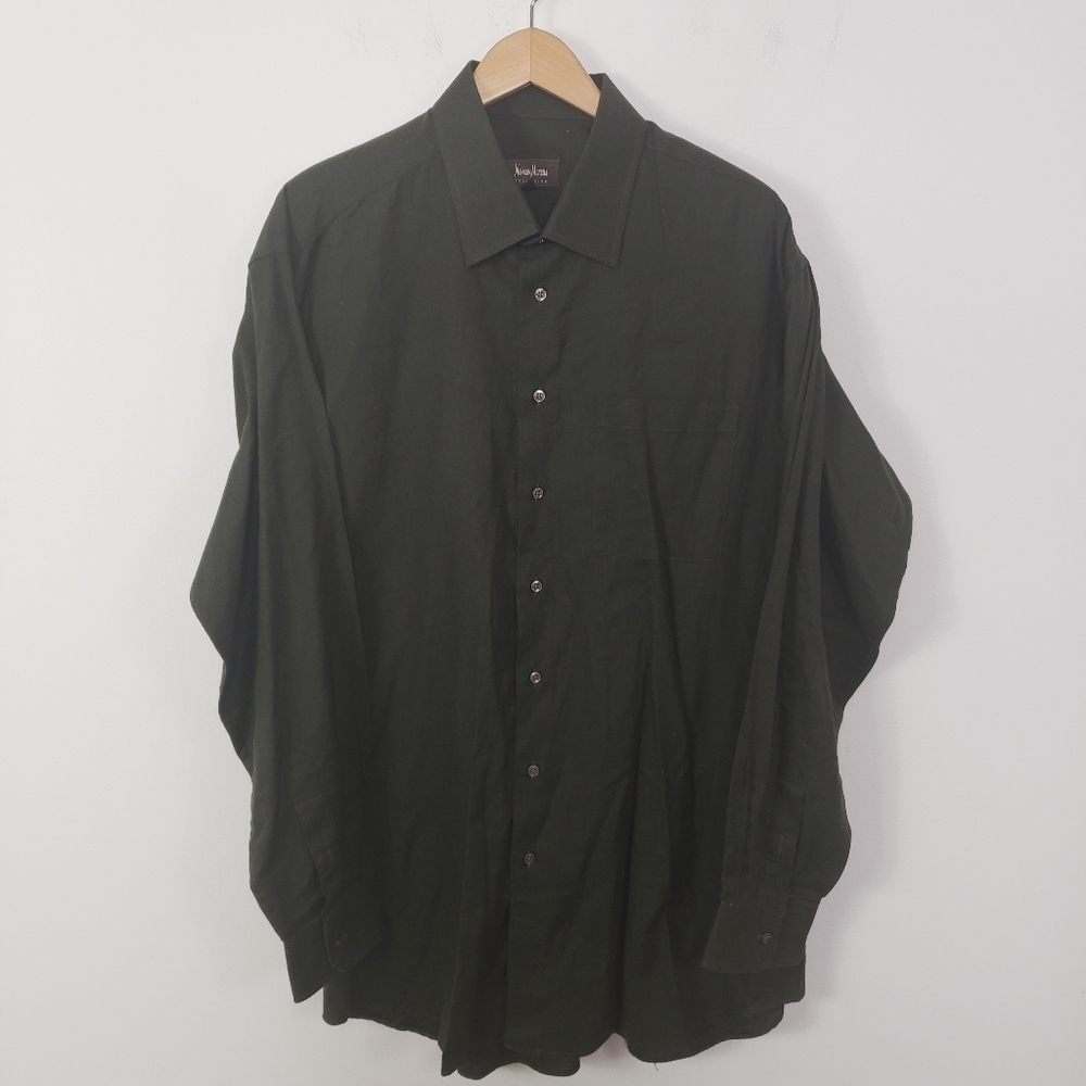 Neiman Marcus Exclusive olive green cotton long sleeve button down 17.5 XL